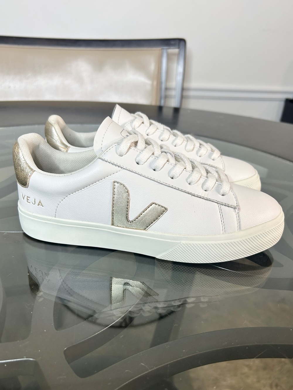 VEJA Esplar Leather White Gold Metallic Sneakers Women's Size 9 US (40 EU)
